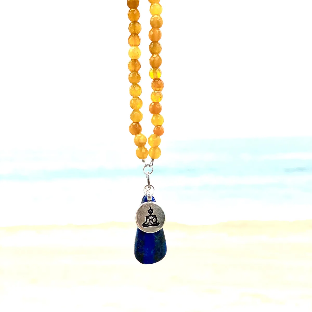 Meditating Yogi Necklace with Jade and Lapis Lazuli to Open the Mind to All Possibilities