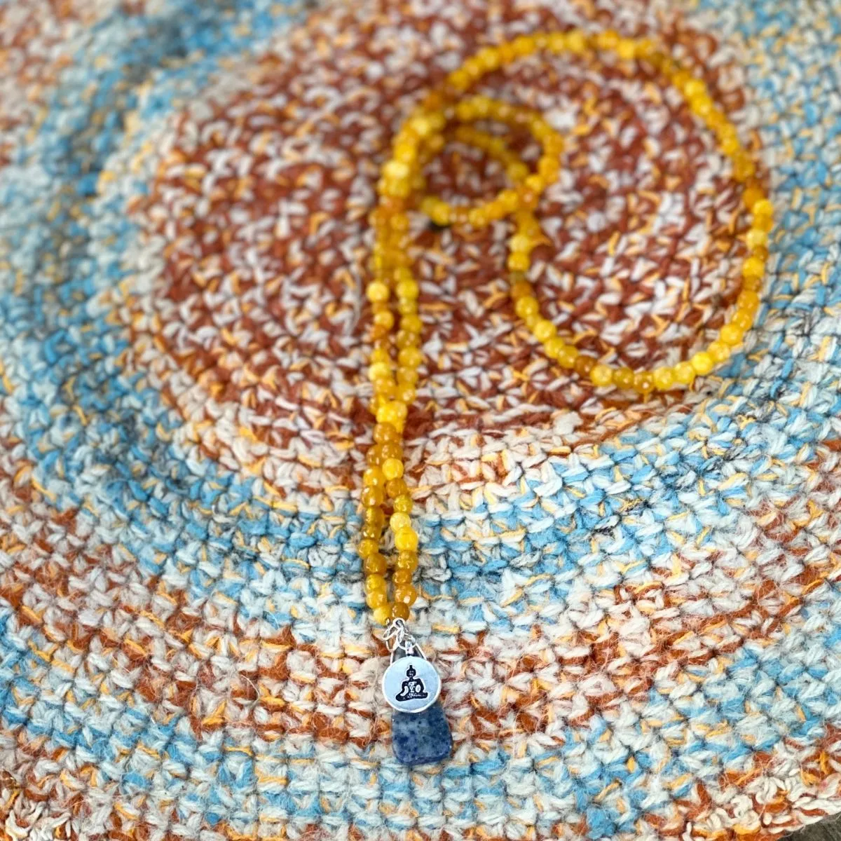 Meditating Yogi Necklace with Jade and Lapis Lazuli to Open the Mind to All Possibilities