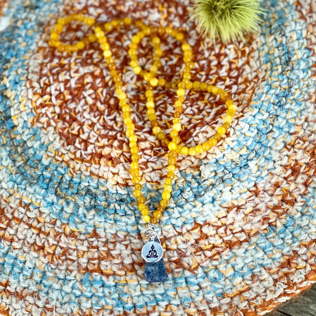 Meditating Yogi Necklace with Jade and Lapis Lazuli to Open the Mind to All Possibilities