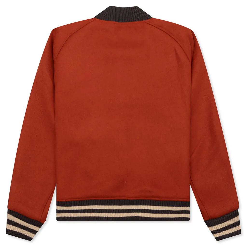 Melton Wool Chenille Logo Varsity Jacket - Rust