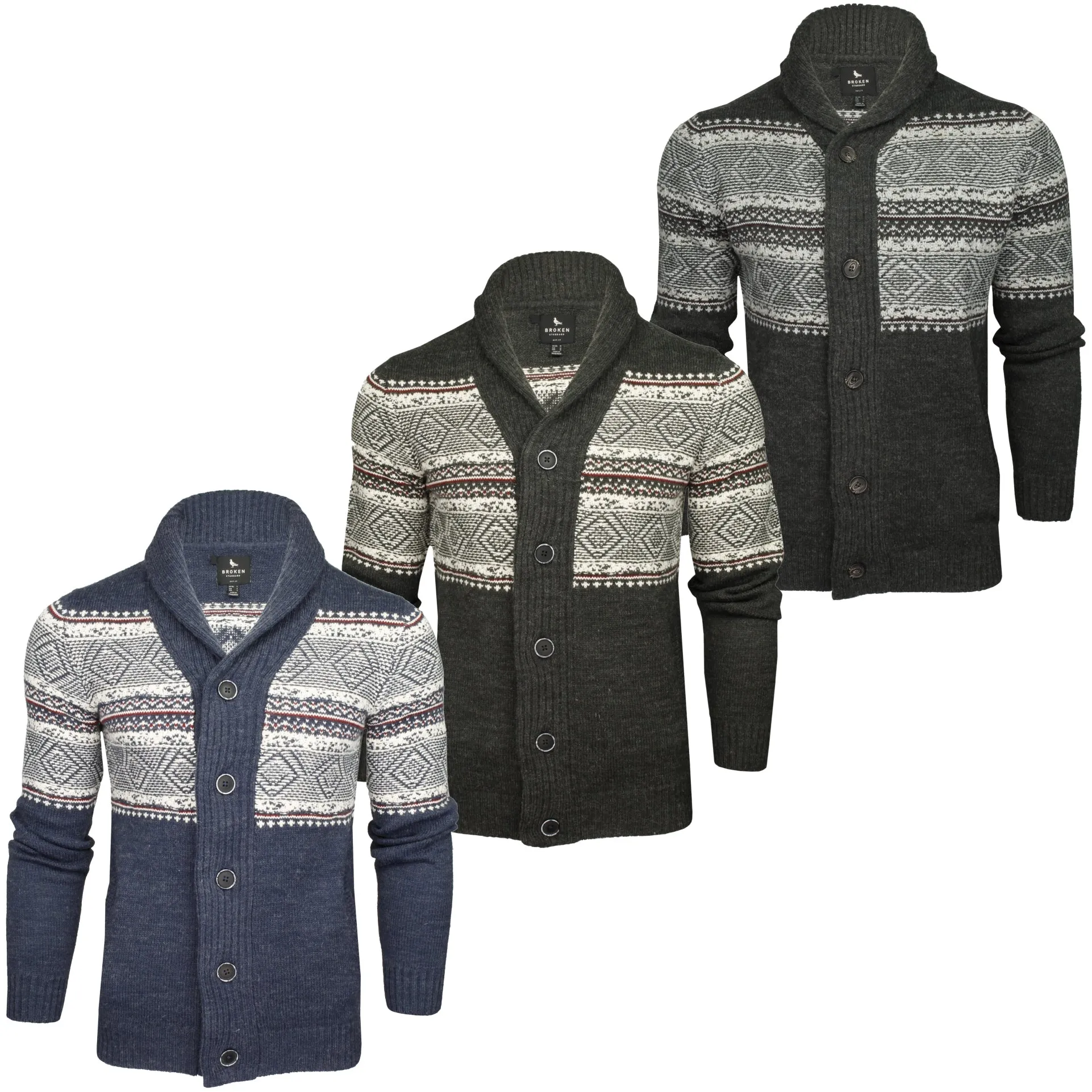 Mens Broken Standard Fairisle Shawl Neck Cardigan