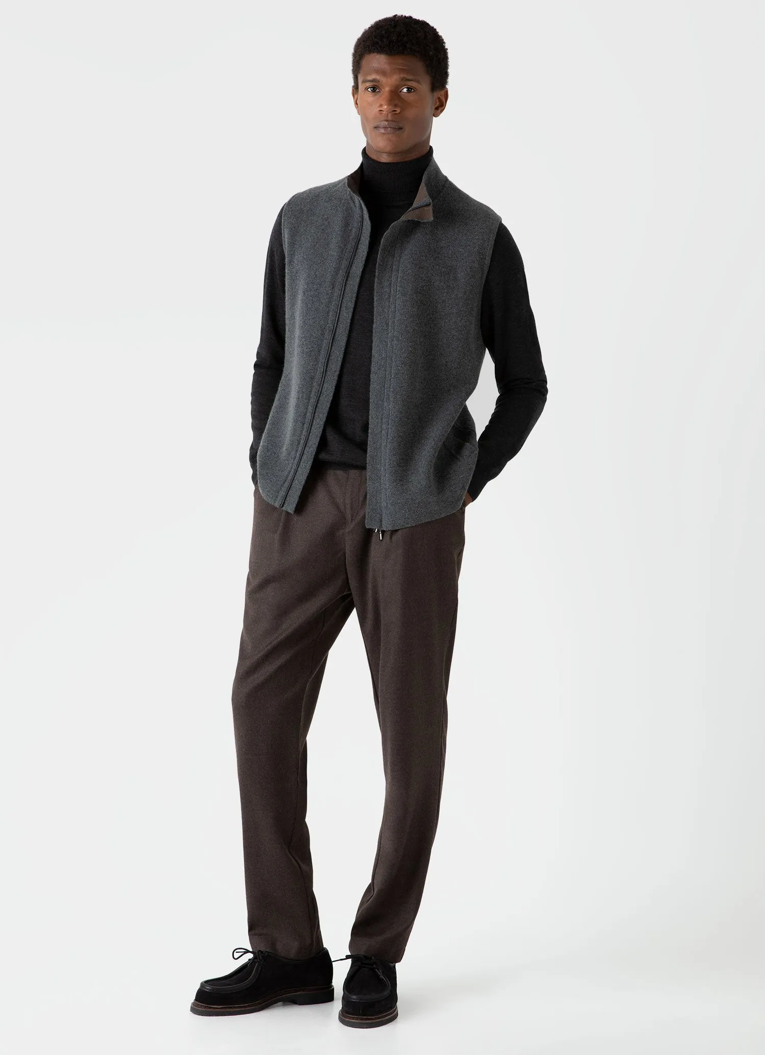 Men's Extra-Fine Merino Roll Neck in Charcoal Melange