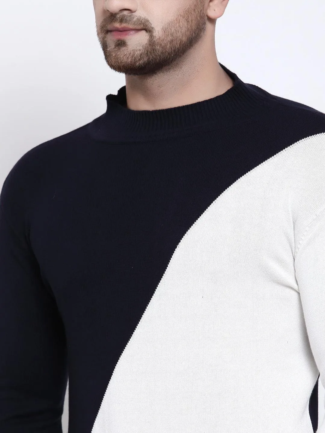 Mens Navy Blue Solid Sweaters