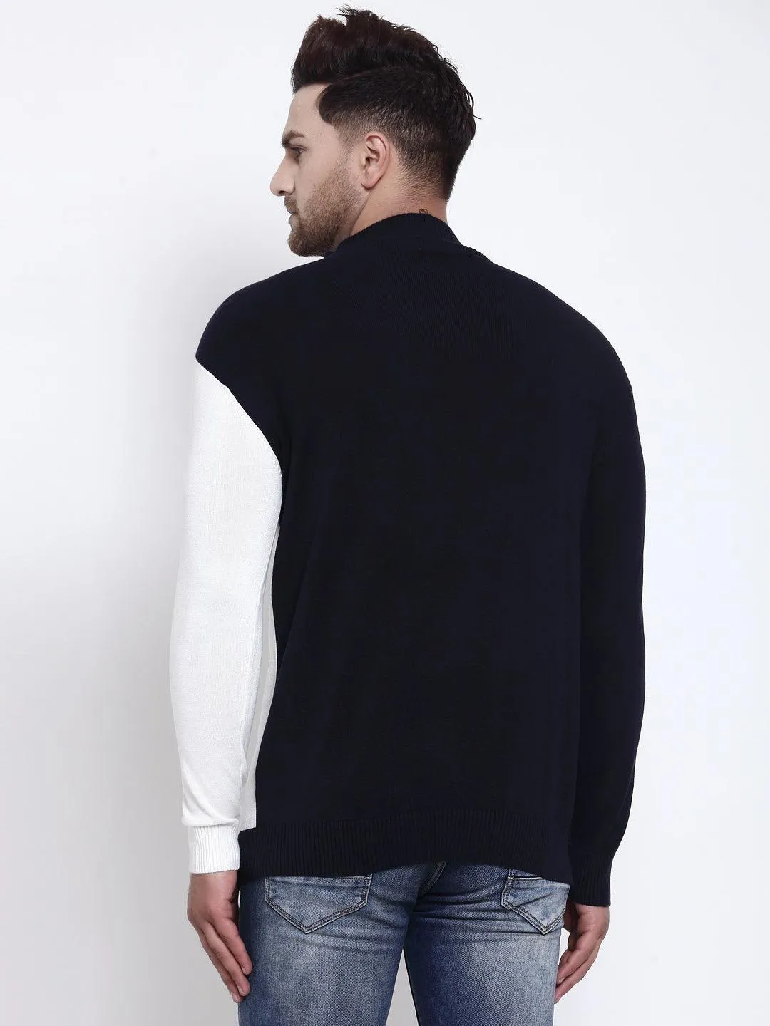 Mens Navy Blue Solid Sweaters