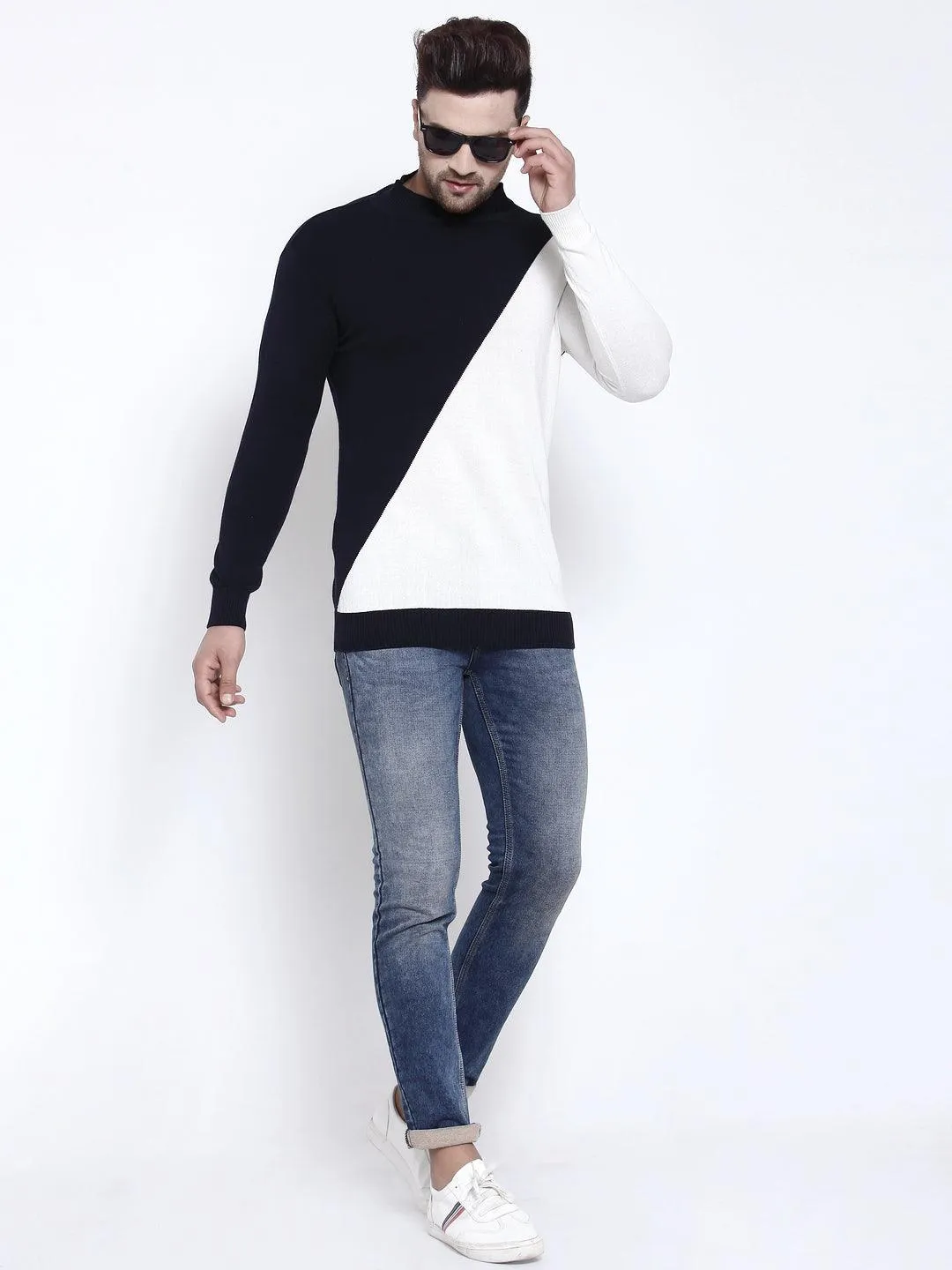 Mens Navy Blue Solid Sweaters