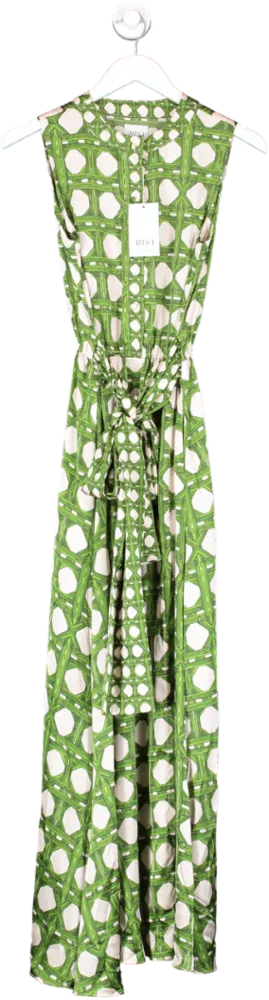 MISA Los Angeles Green Bamboo Print Maxi Dress UK XS