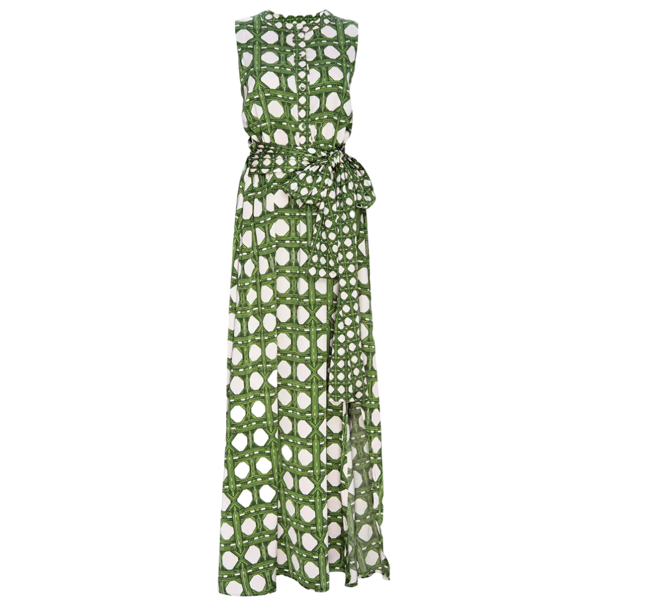 MISA Los Angeles Green Bamboo Print Maxi Dress UK XS