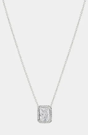 MODERN LOVE EMERALD HALO CZ PENDANT NECKLACE