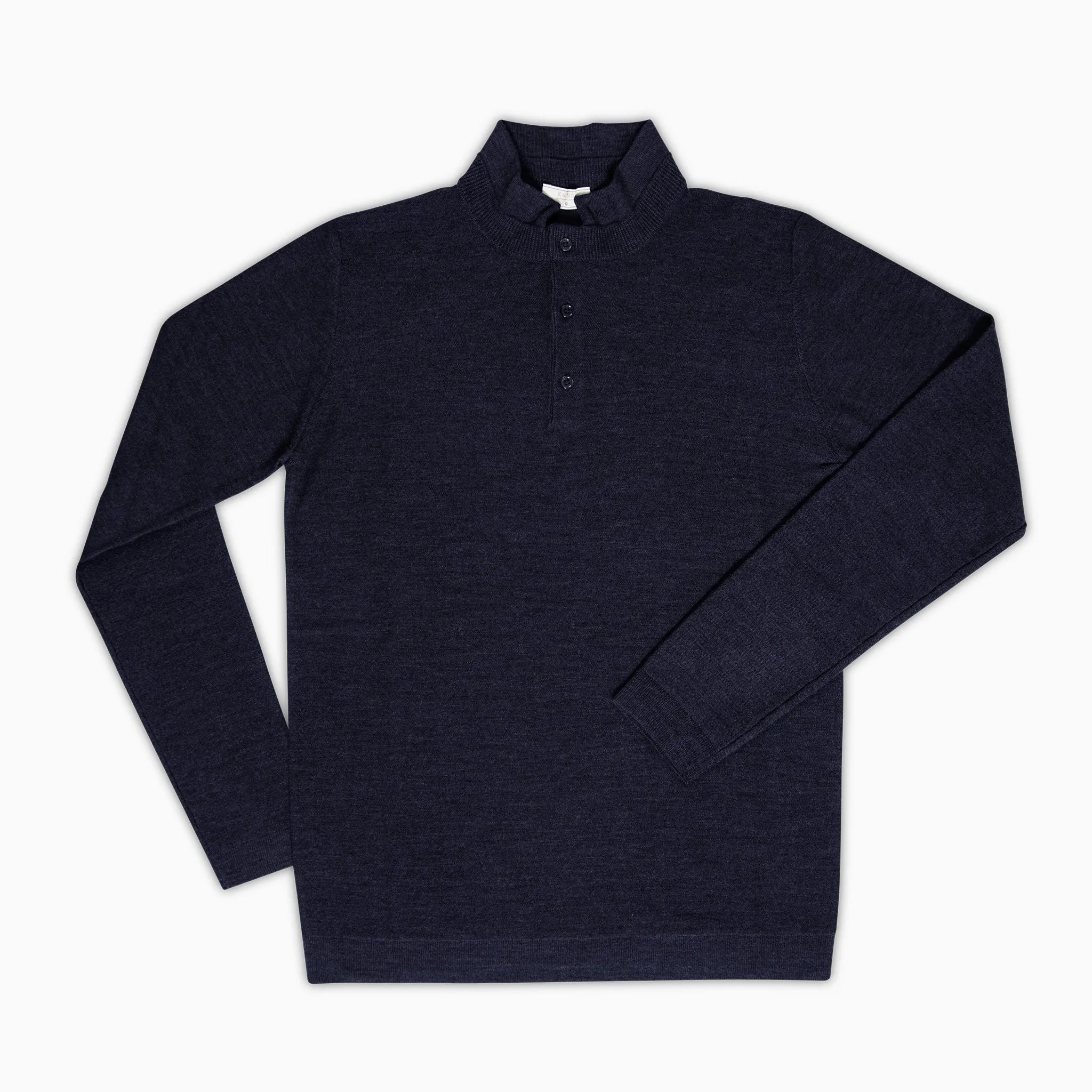 Moré Long sleeved knitted polo Superfine Merino Wool (dark blue)