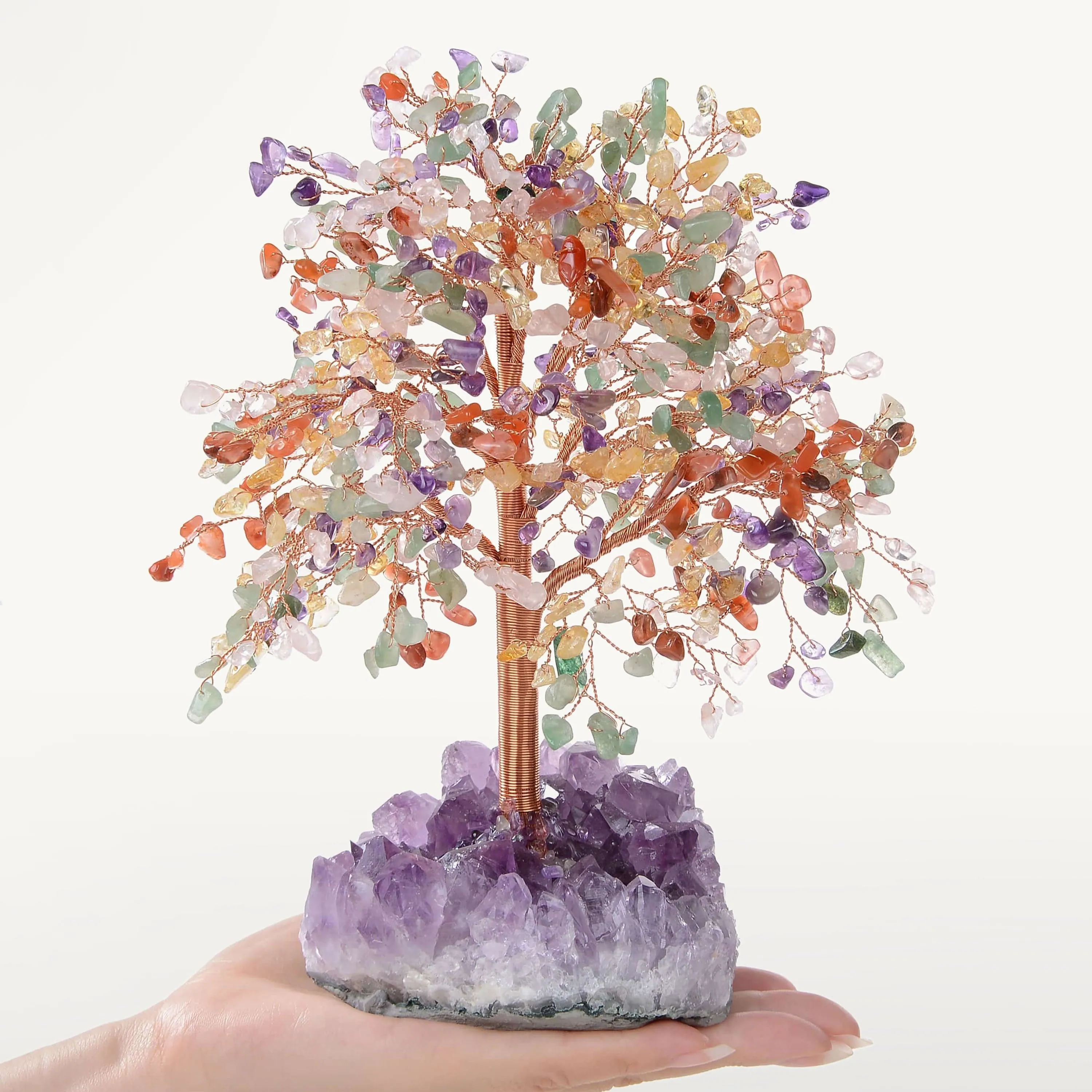 Multi-Gemstone Tree of Life on Amethyst Geode Base with 728 Natural Stones