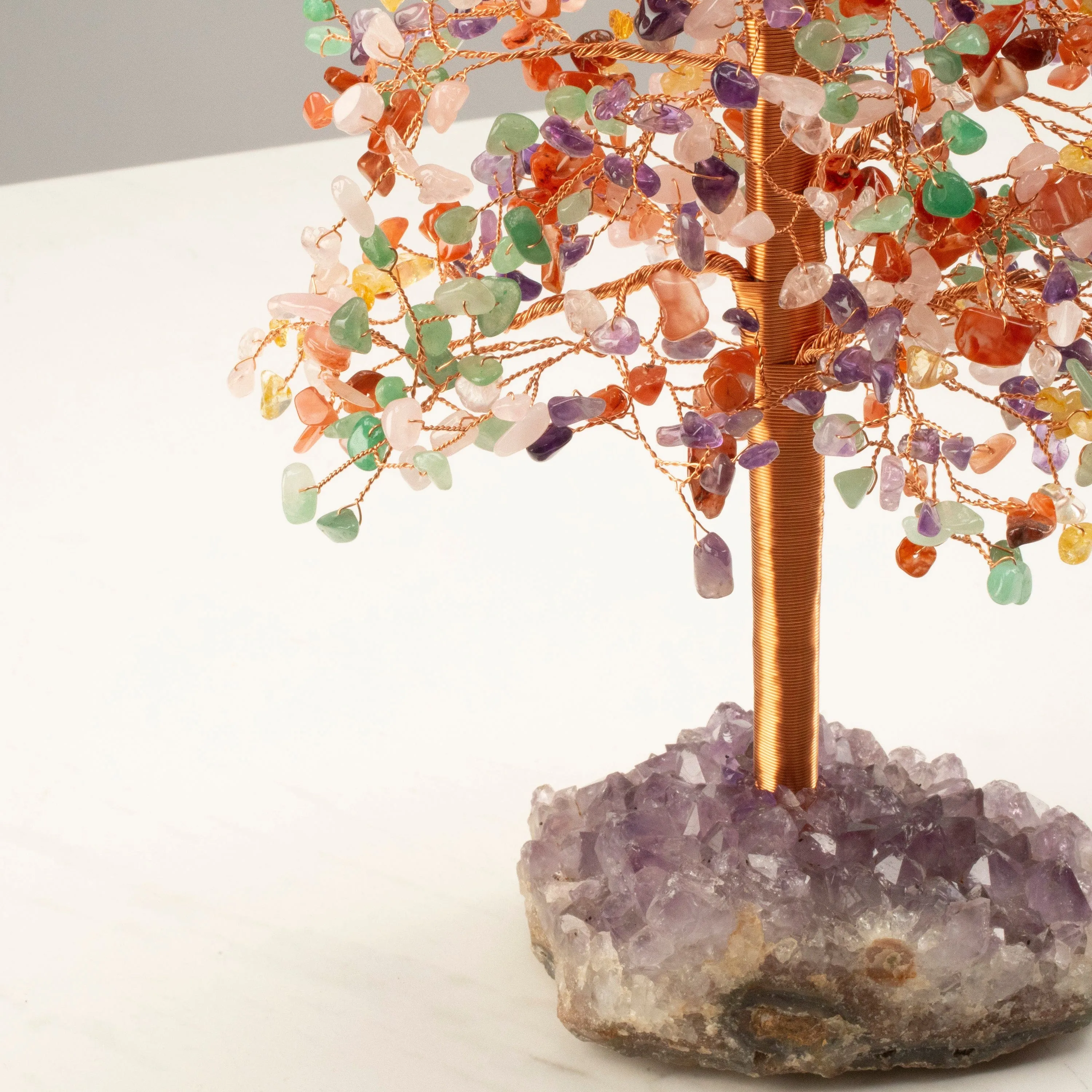 Multi-Gemstone Tree of Life on Amethyst Geode Base with 728 Natural Stones