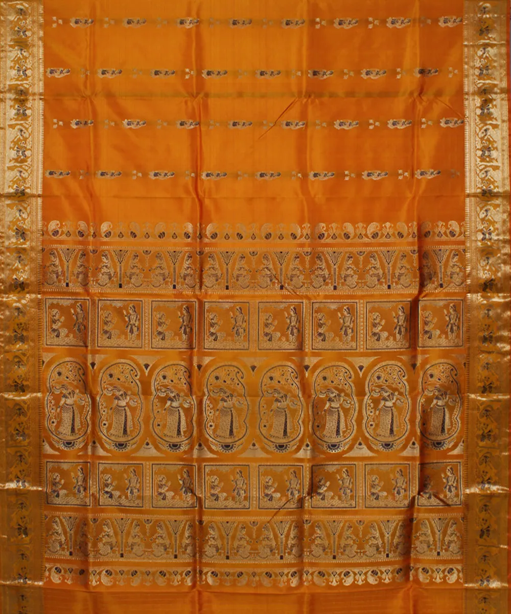 Mustard yellow handwoven swarnachari baluchari silk saree