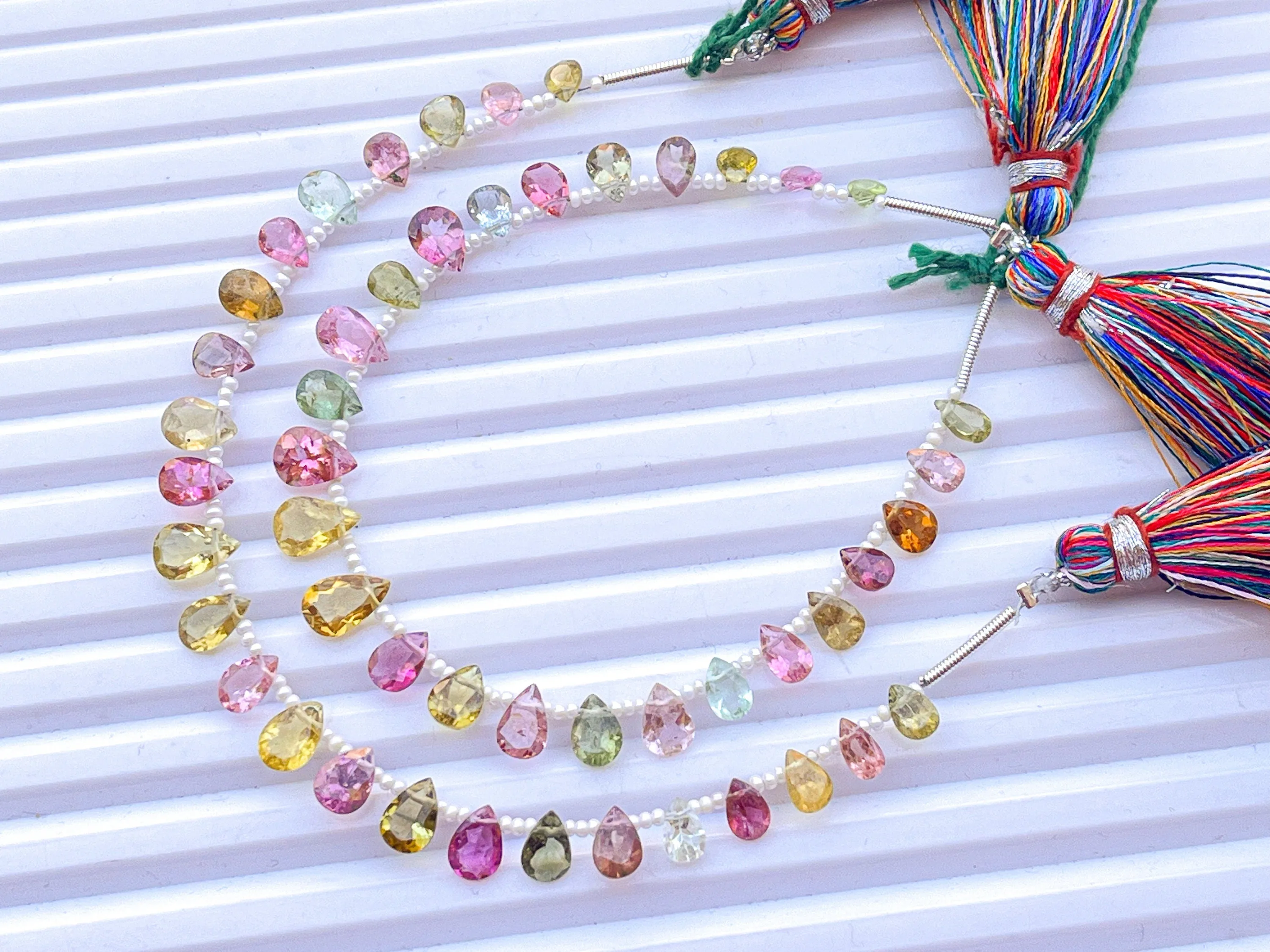 Natural Multi Tourmaline Pear Shape Cut Stone Beads