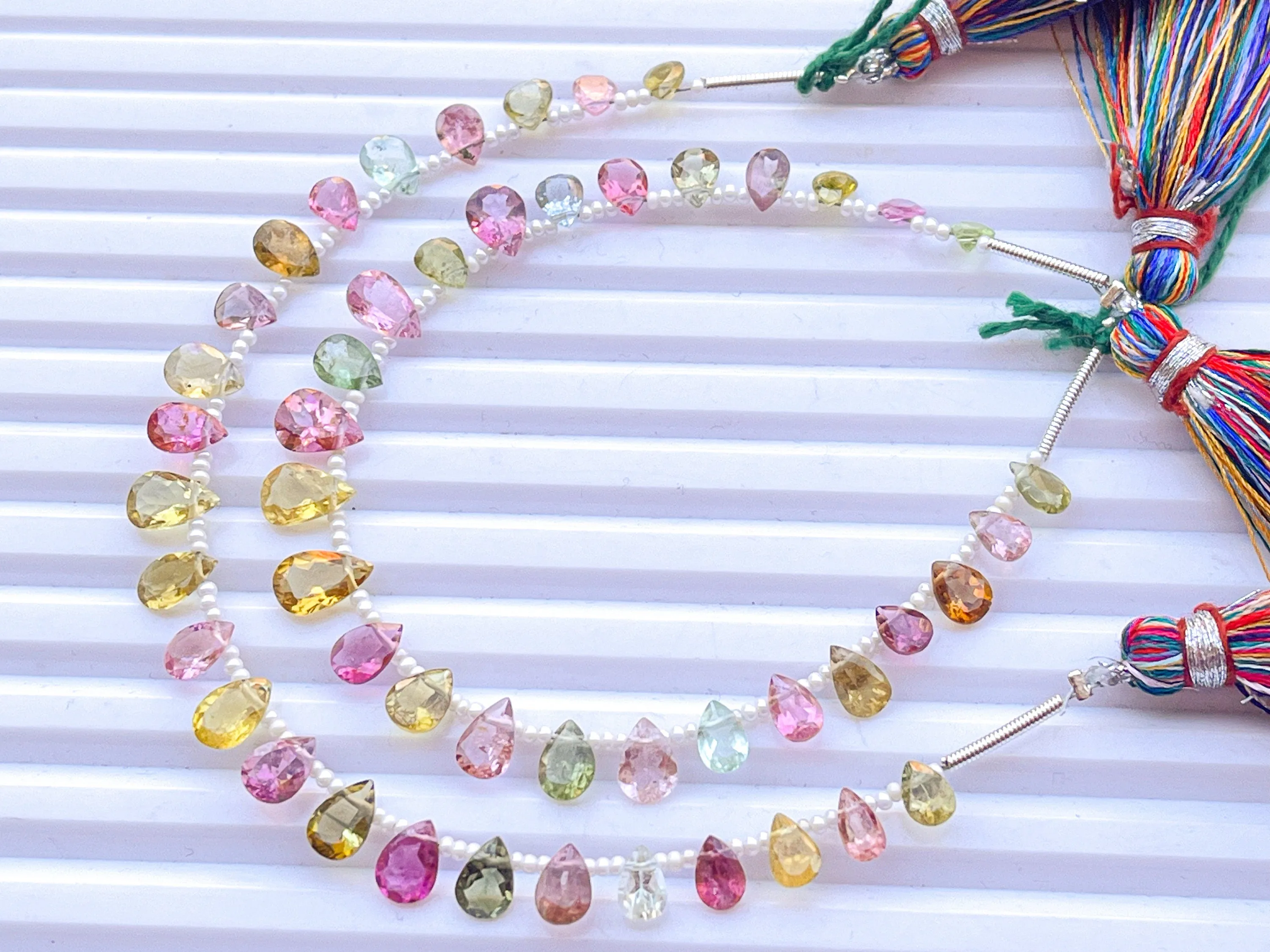 Natural Multi Tourmaline Pear Shape Cut Stone Beads