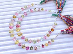 Natural Multi Tourmaline Pear Shape Cut Stone Beads