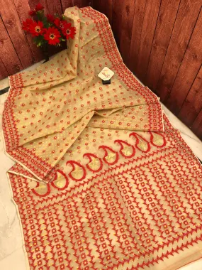 Natural Sandalwood Color Jamdani Saree