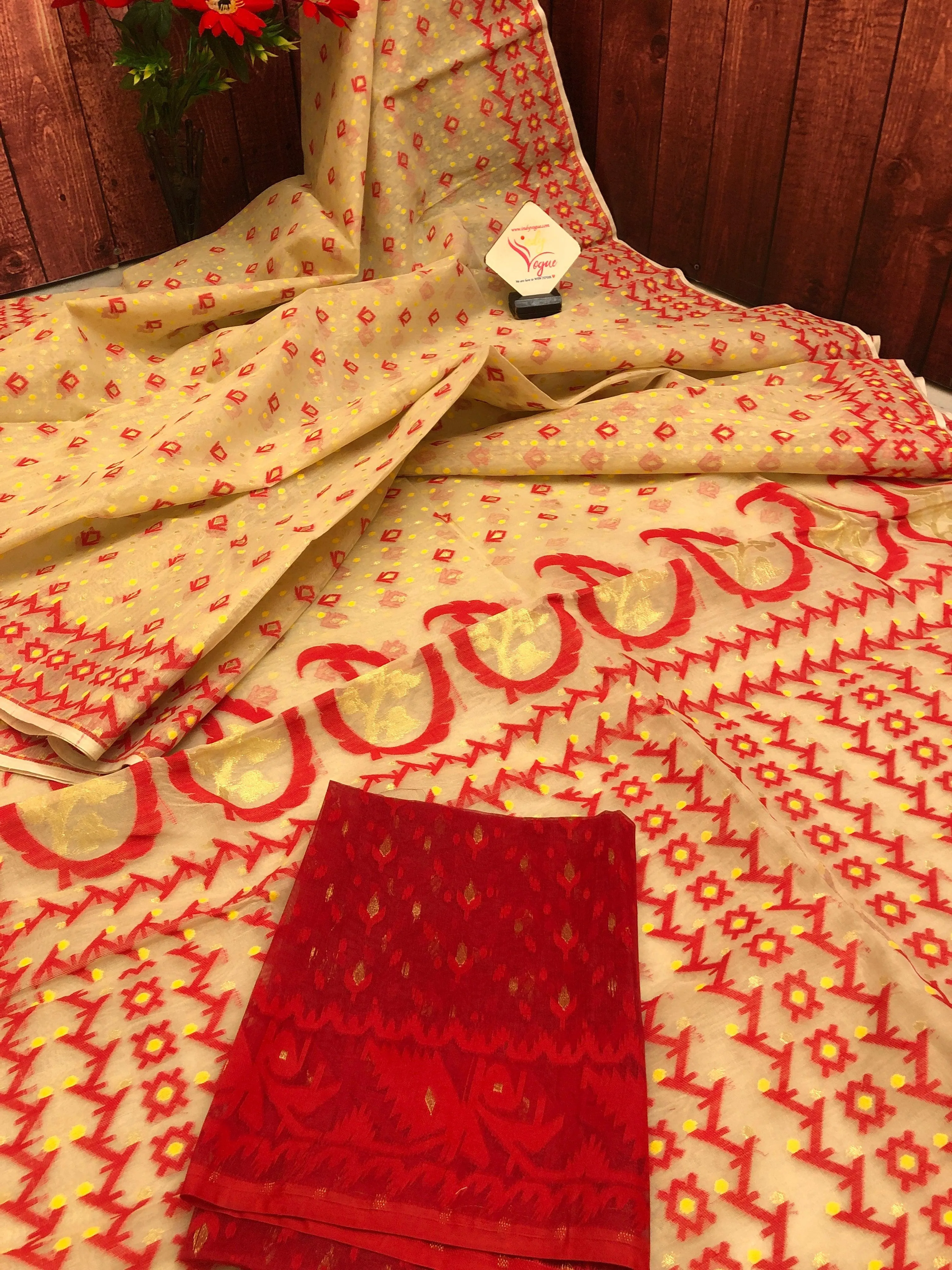 Natural Sandalwood Color Jamdani Saree