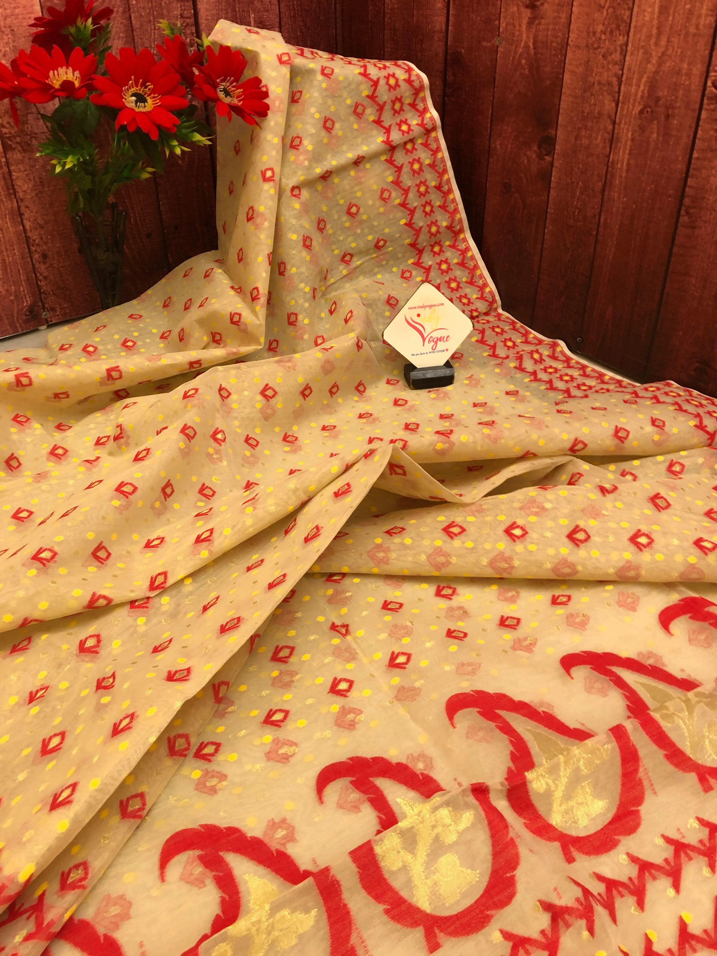 Natural Sandalwood Color Jamdani Saree