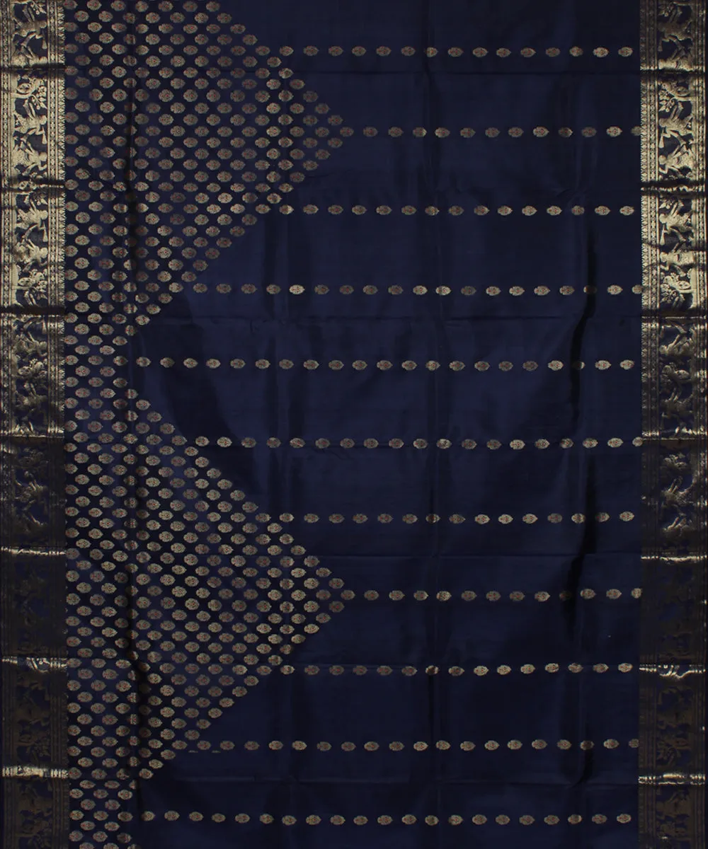 Navy blue handwoven swarnachari baluchari silk saree