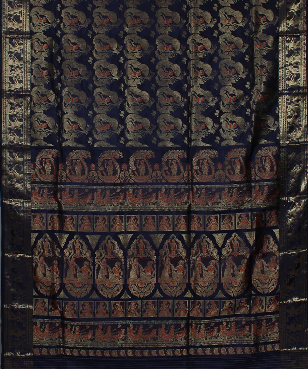 Navy blue handwoven swarnachari baluchari silk saree