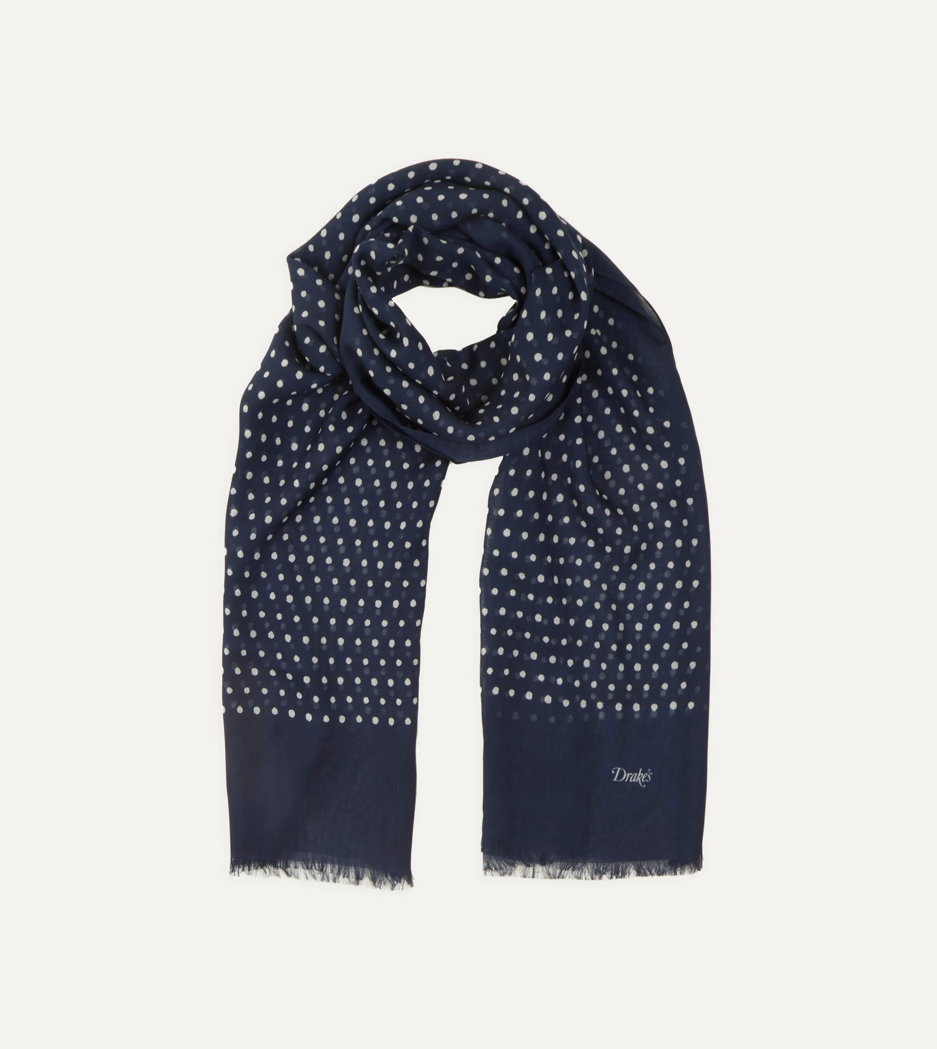 Navy Polka Dot Wool Scarf