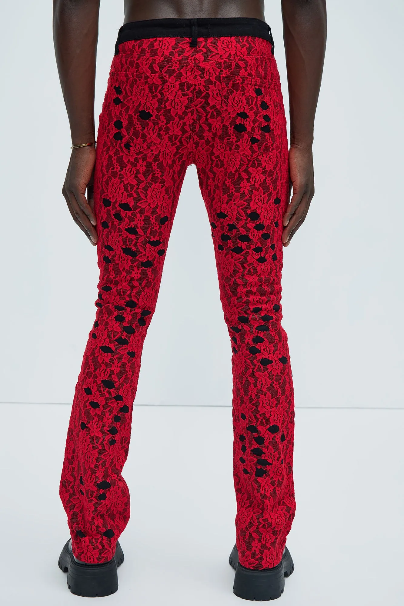 No Trace Just Lace Stacked Skinny Flare Pants - Black/Red