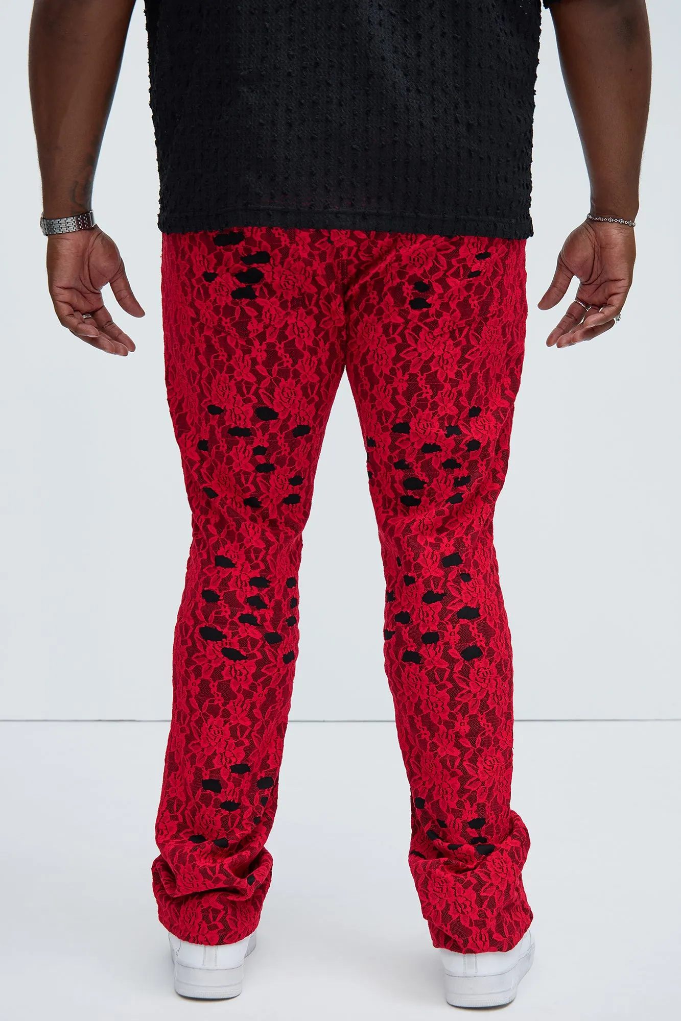 No Trace Just Lace Stacked Skinny Flare Pants - Black/Red