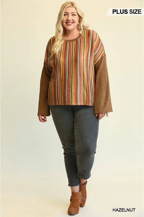 Novelty Knit And Solid Knit Mixed Loose Top