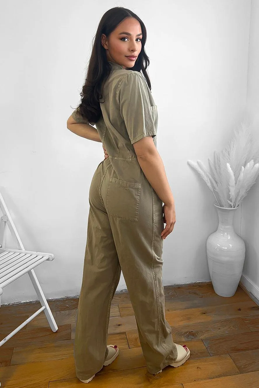 Olive 100% Cotton Utility Boiler Jumpsuit