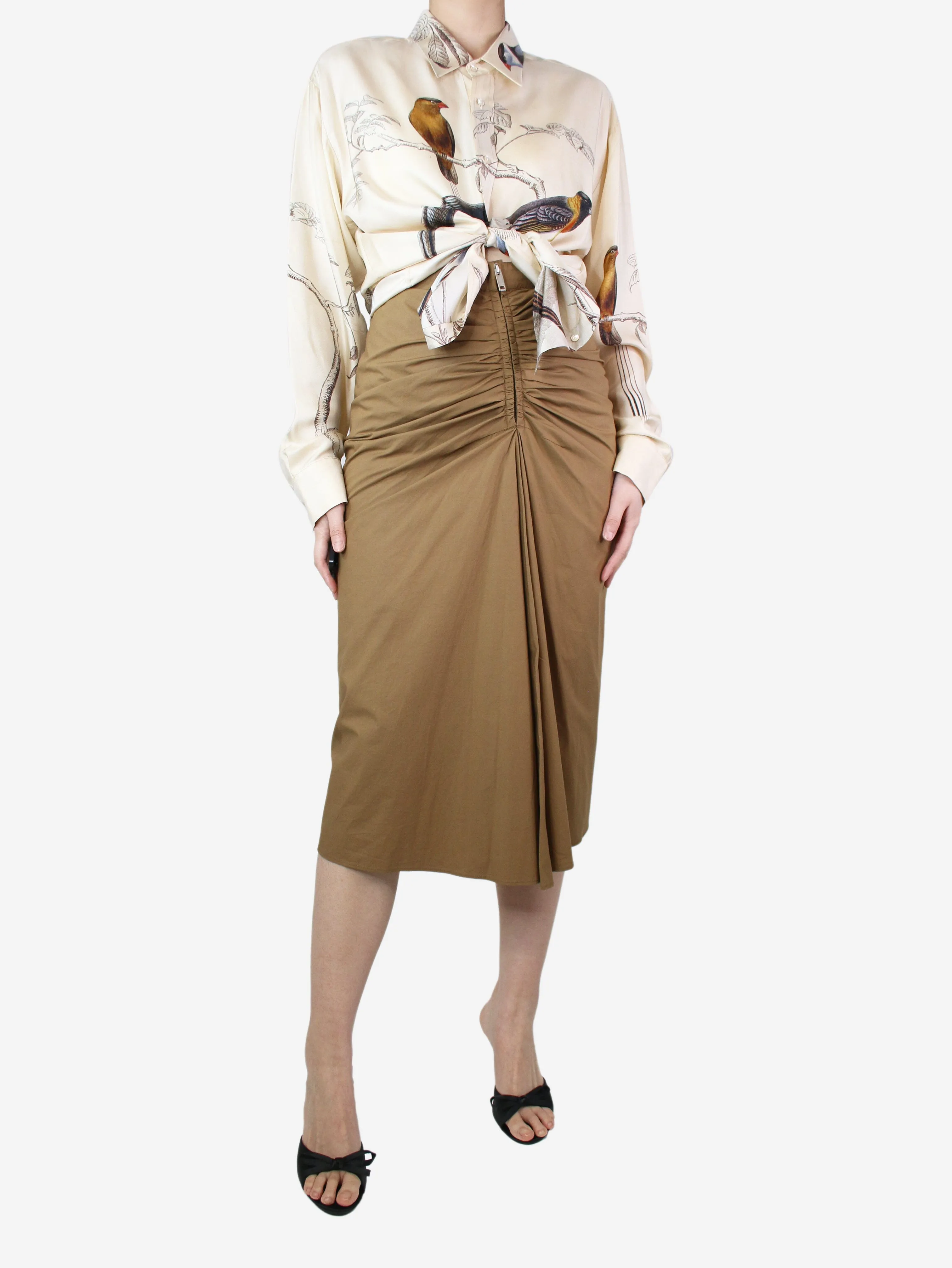 Olive brown ruched skirt - size UK 8