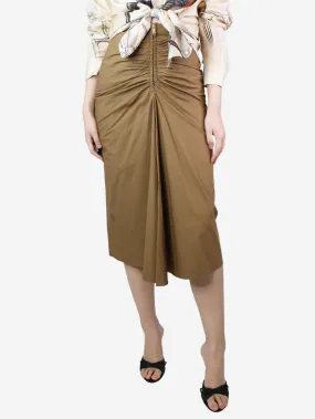 Olive brown ruched skirt - size UK 8