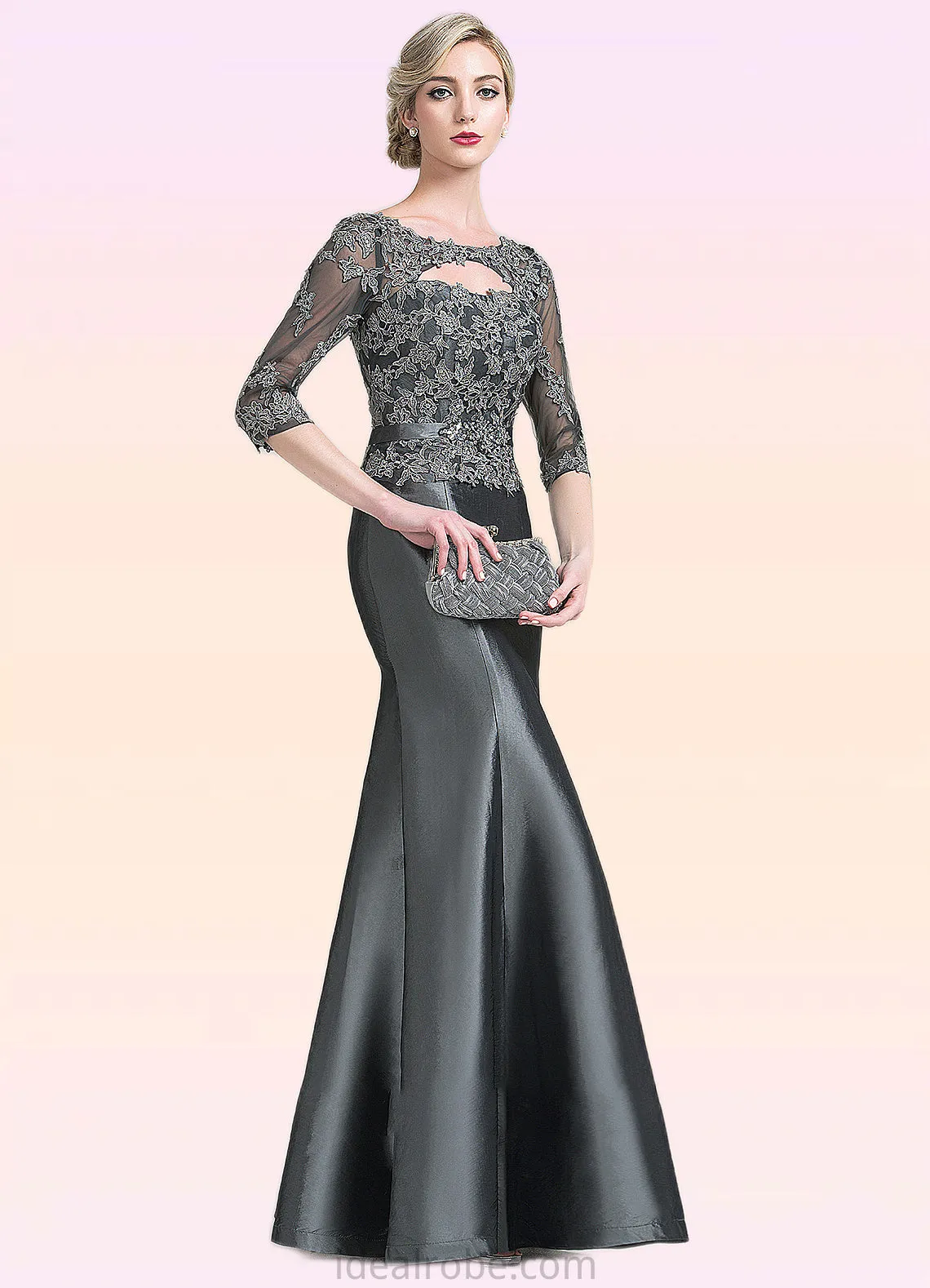 Olive Trumpet/Mermaid Scoop Neck Floor-Length Taffeta Mother of the Bride Dress With Beading Appliques Lace Sequins STK126P0014832