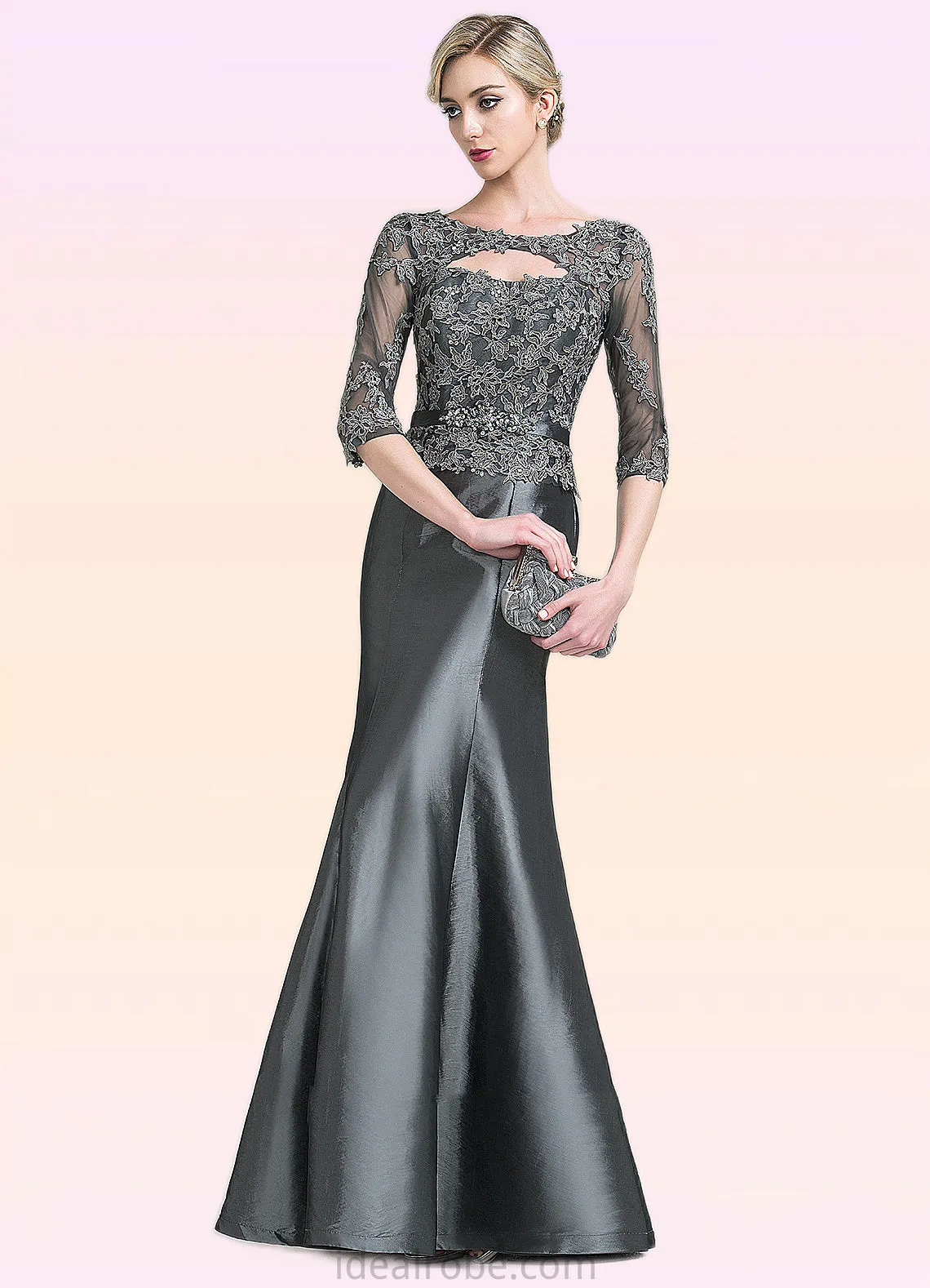 Olive Trumpet/Mermaid Scoop Neck Floor-Length Taffeta Mother of the Bride Dress With Beading Appliques Lace Sequins STK126P0014832