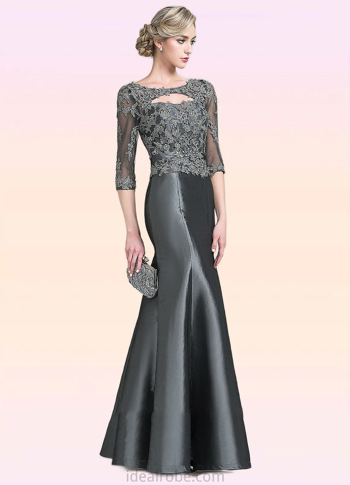 Olive Trumpet/Mermaid Scoop Neck Floor-Length Taffeta Mother of the Bride Dress With Beading Appliques Lace Sequins STK126P0014832