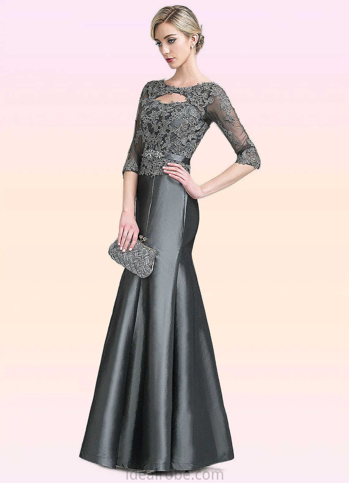 Olive Trumpet/Mermaid Scoop Neck Floor-Length Taffeta Mother of the Bride Dress With Beading Appliques Lace Sequins STK126P0014832