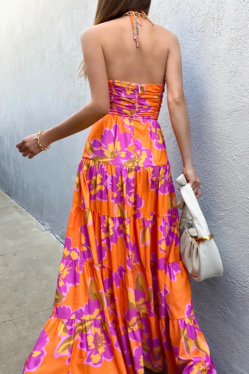 Orchids Maxi Dress - Orange Floral