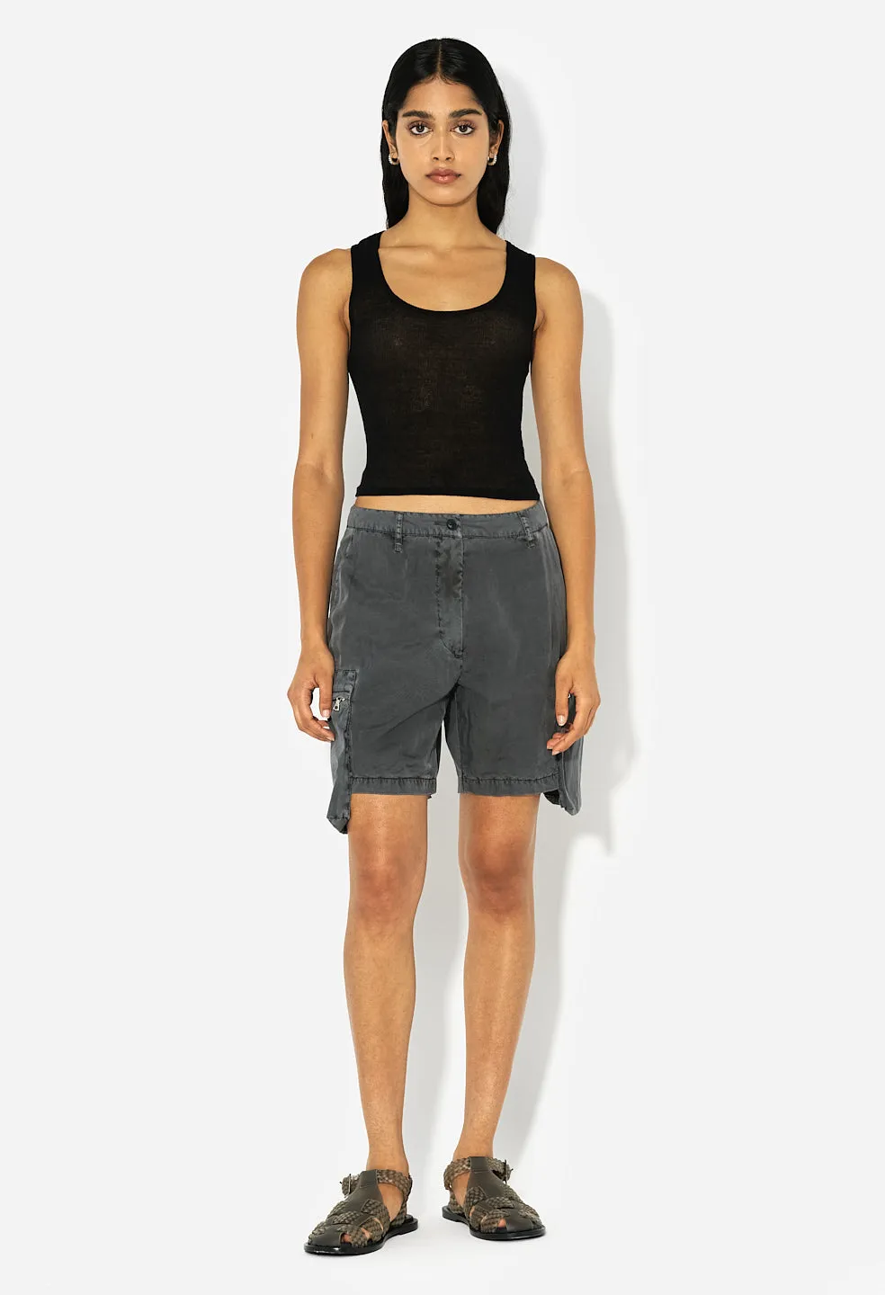 Paneled Utility Short / Washed Black