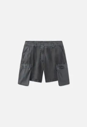 Paneled Utility Short / Washed Black