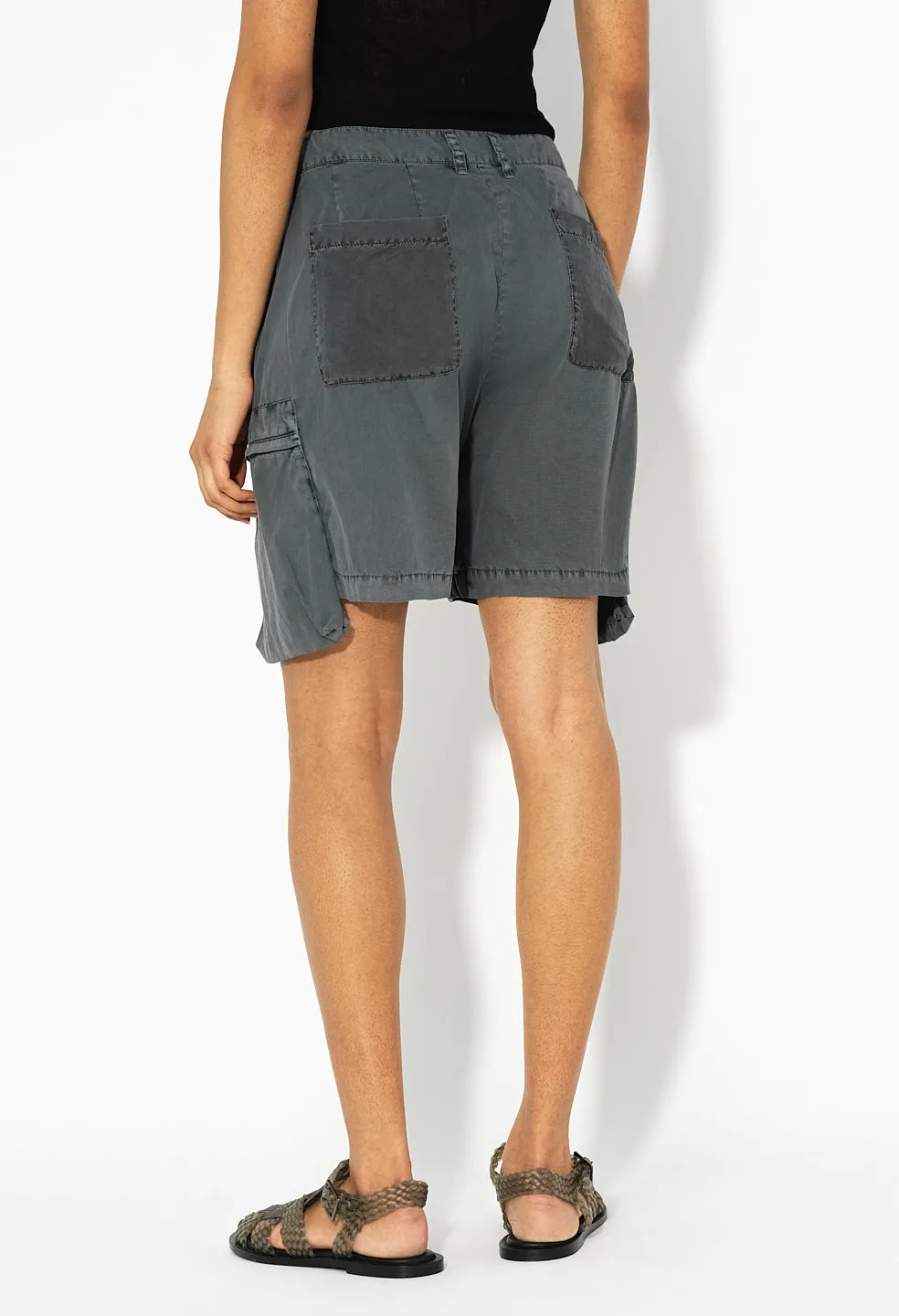 Paneled Utility Short / Washed Black