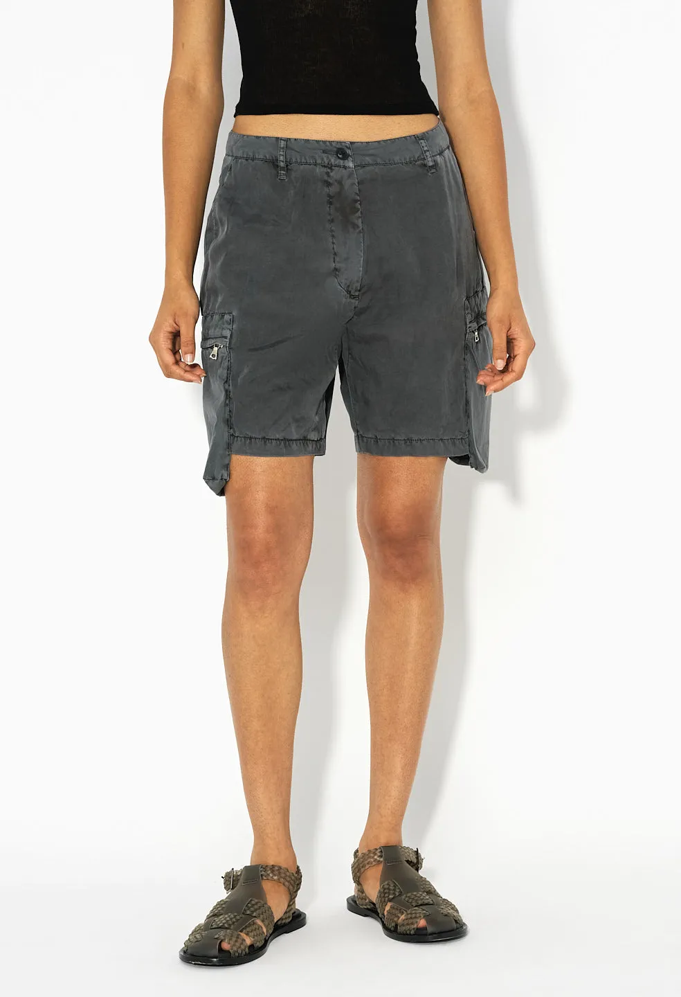 Paneled Utility Short / Washed Black