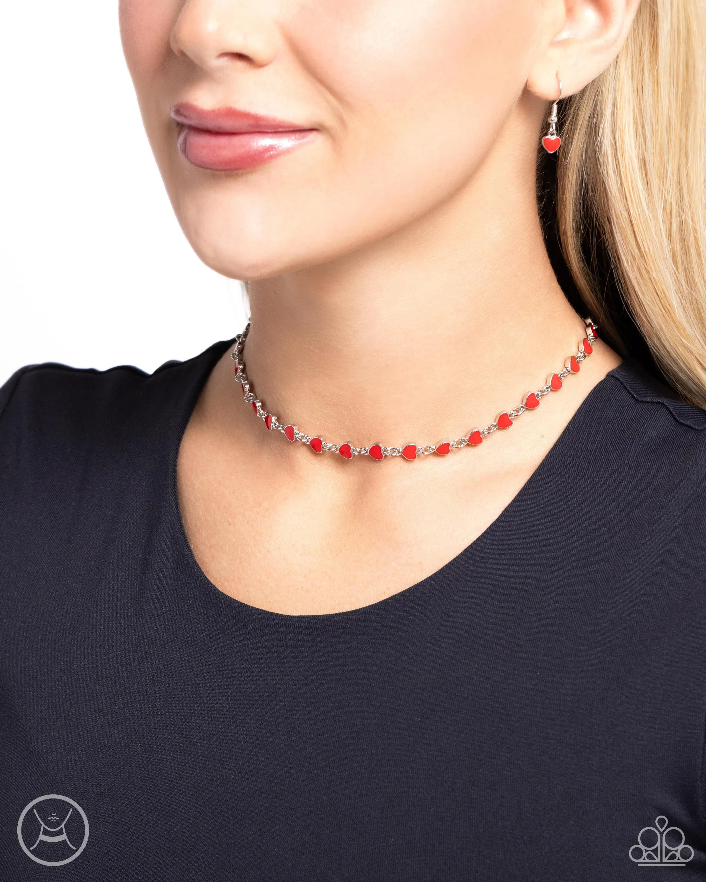 Paparazzi Dancing Dalliance Red Choker Necklace & Earring Set