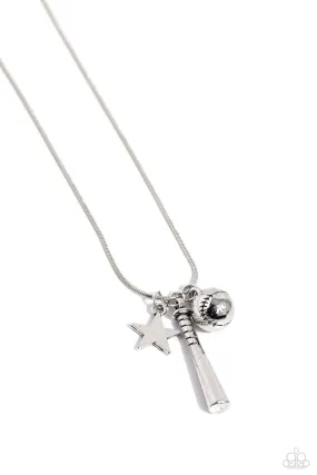 Paparazzi Hey Batter Batter! Silver Necklace & Earring Set