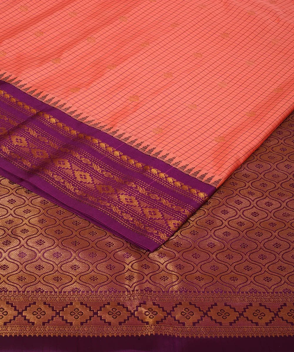 Peach purple handwoven gadwal silk saree