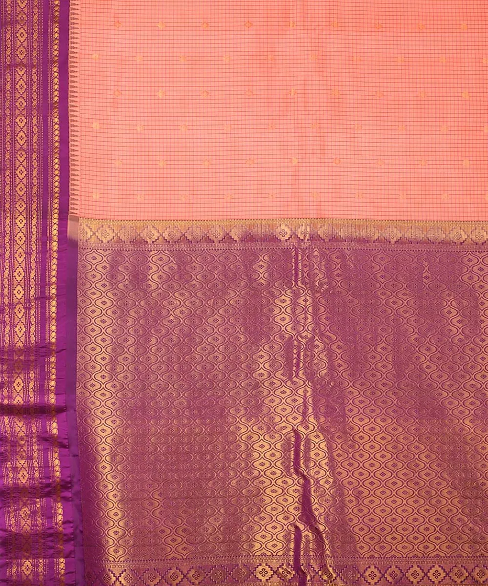 Peach purple handwoven gadwal silk saree