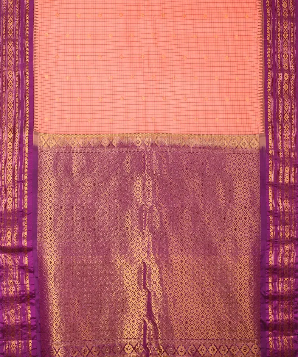 Peach purple handwoven gadwal silk saree