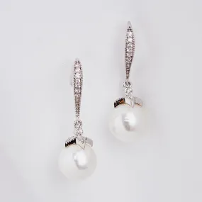 Pearl & Crystal Drop Earrings: Bridal Pearl and Crystal Fishhook Earrings