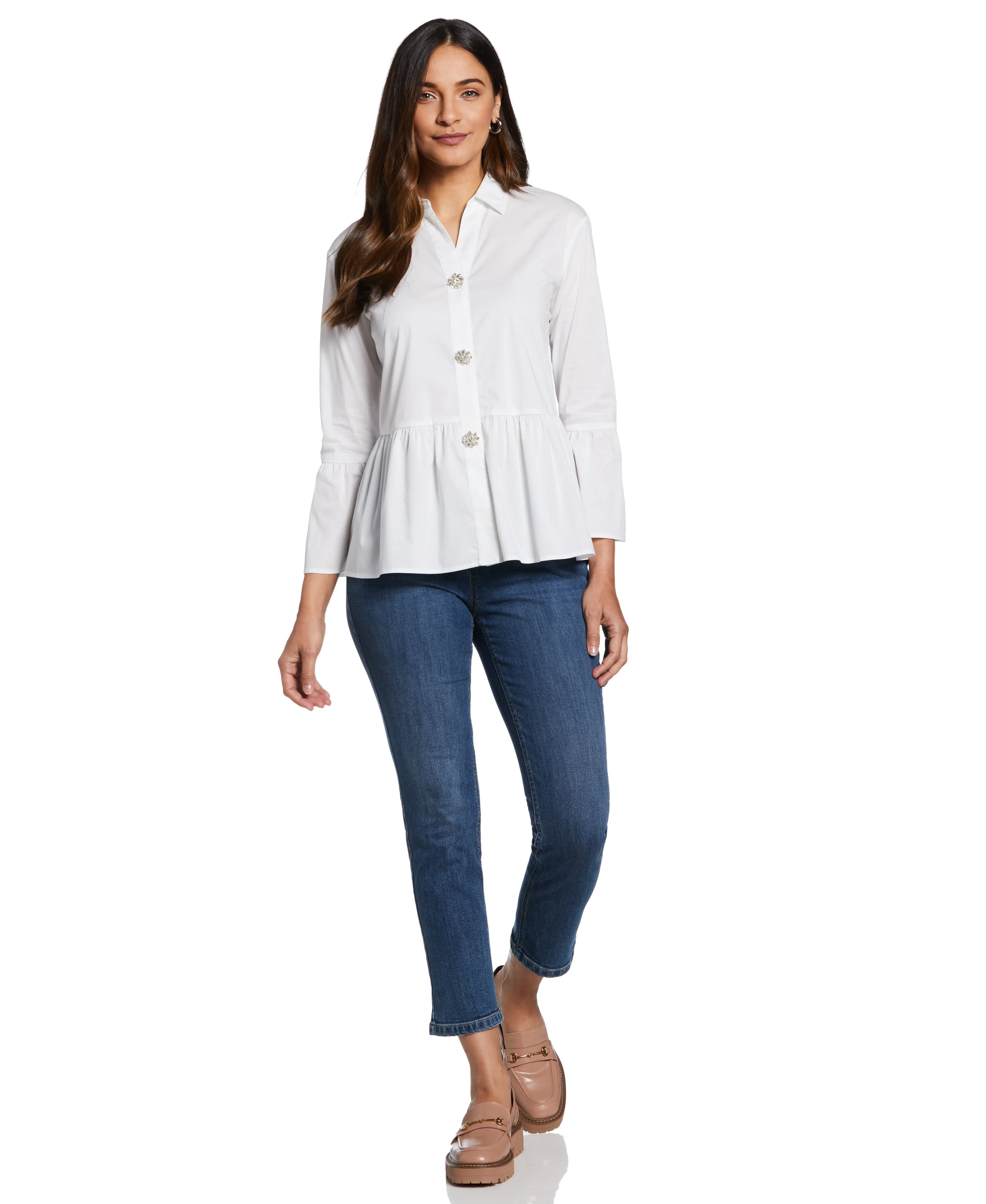 Petite Poplin Peplum Blouse