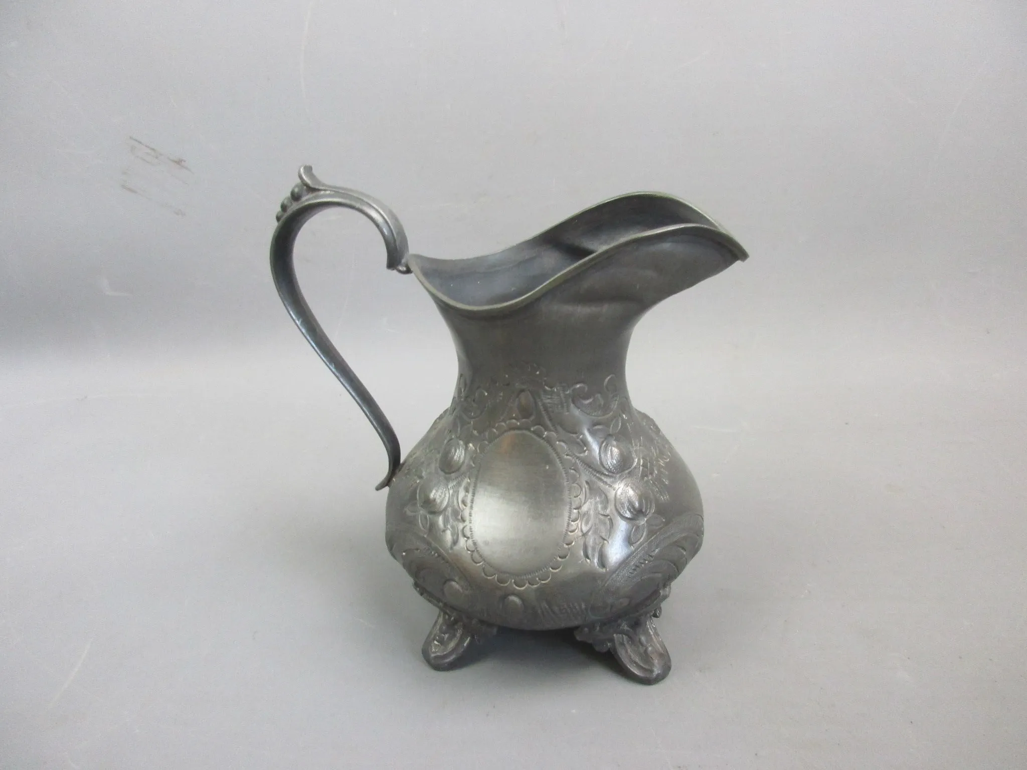 Pewter Cream Jug With Floral Design Antique Art Deco c1920