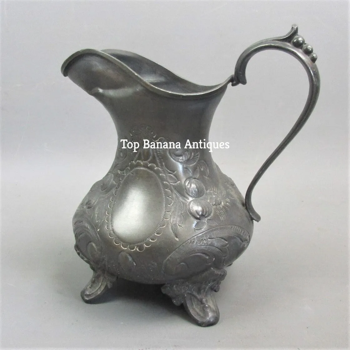 Pewter Cream Jug With Floral Design Antique Art Deco c1920