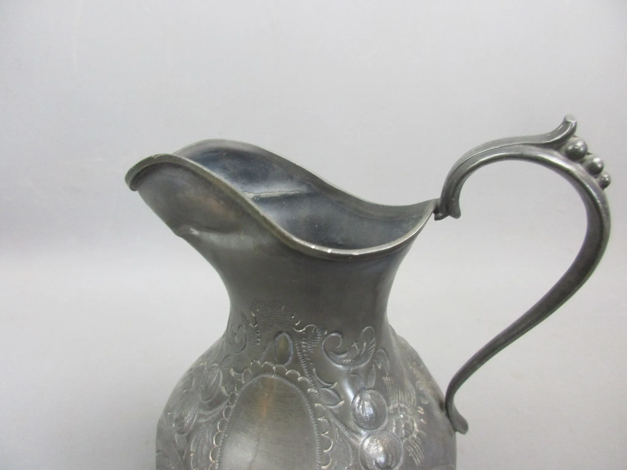 Pewter Cream Jug With Floral Design Antique Art Deco c1920